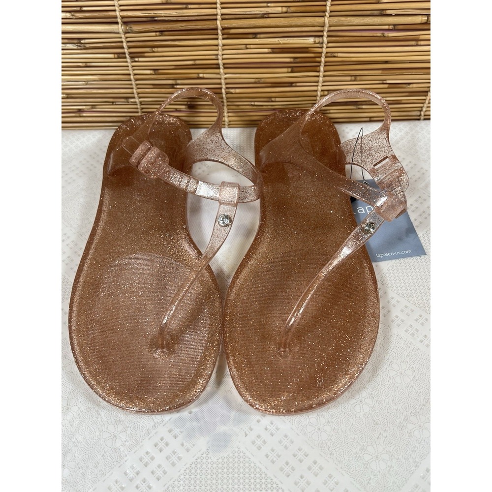 Lapreen Women's Thong Sandals Size 8 New Pink Glitter T-Strap